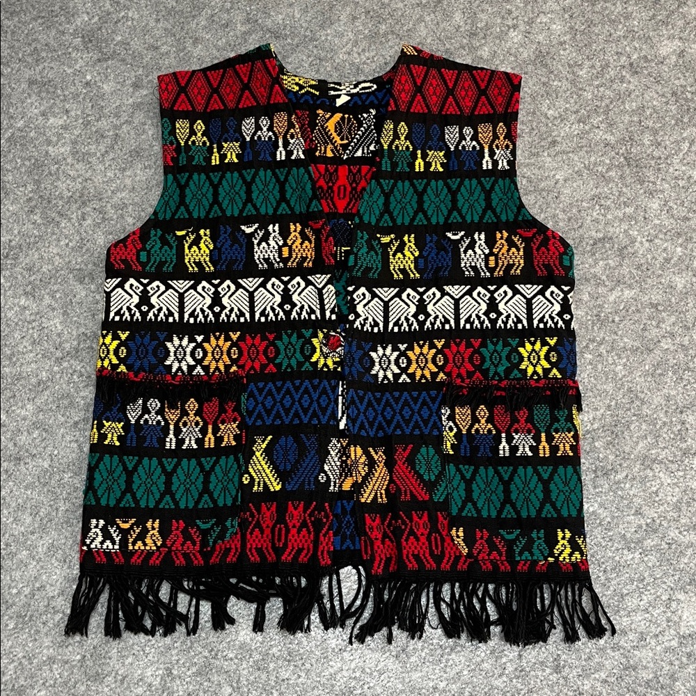 Handcrafted Multi-Coloured Guatemalan-Style Woven Fringe Vest